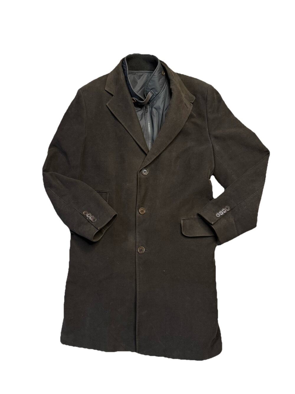 Massimo Dutti Men Brown Overcoat Coat Sz 42 ExtraFine Cotton Removable Vest